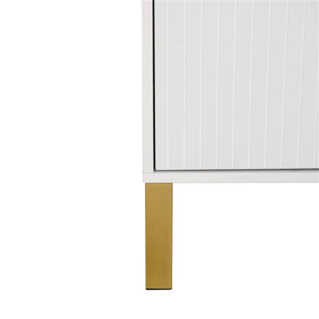 White Modern Sideboard with Adjustable Shelves Four Doors and Metal