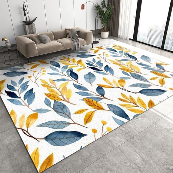 White Modern Simple Area Rugs, Yellow Tropical Rainforest Fresh Small Leaves Apartment Carpet, Area Carpet Fuzzy Plush Soft With Non-Slip Backing Apply To Door Mats Farmhouse 1x2ft