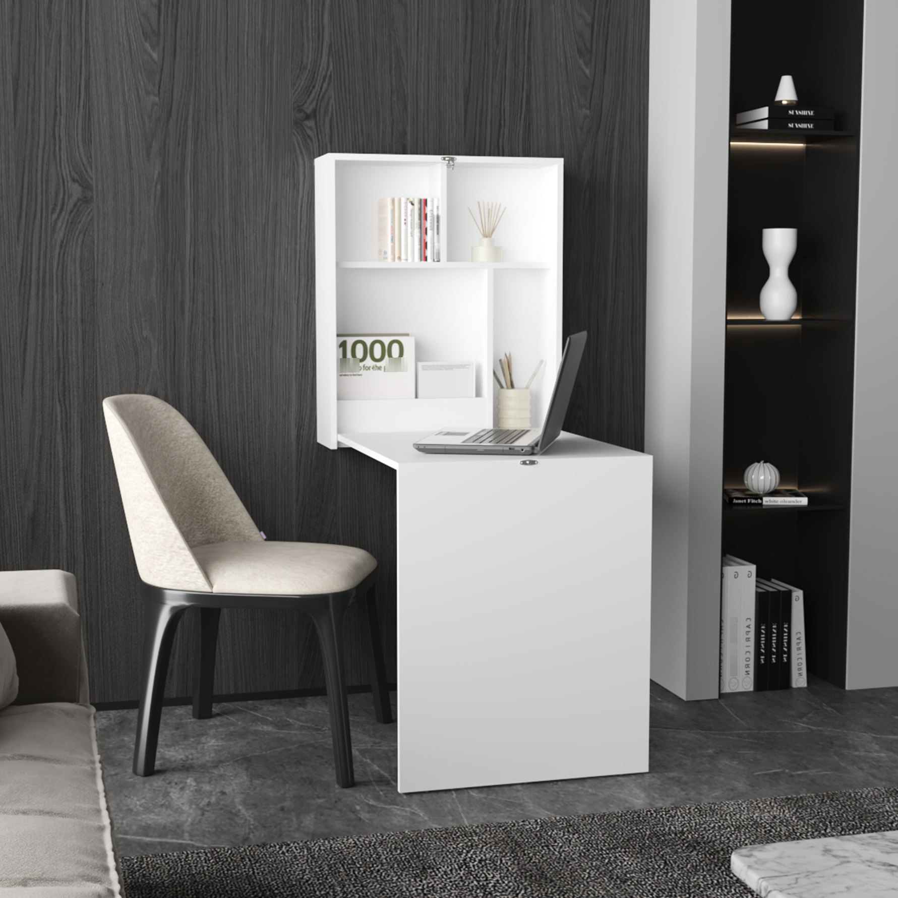 White, Modern Style Desk - Foldable and Wall-Attachable - Office, Adds ...