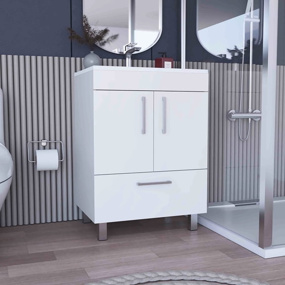 White Modern Style - Vanity with Storage Function - Bathroom Decorating - Nice Look