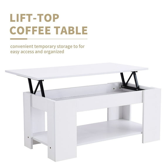 White Modern Wood Lift Top Coffee End Table W/Hidden Storage Space Living Room