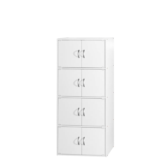 White Modular Cube Storage Cabinet With 4 Double-Door Compartments