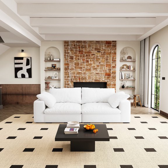 White Modular Sectional with Zippered Cushion Covers / Easy Maintenance in Living Room