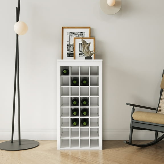 White Modular ine Bar Cabinet with 32-Bottle Storage, Dark Finish