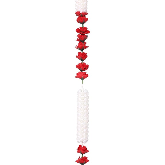White Mogra Red Rose | Toran Garland String for Home Decoration Pack of 5 | 5 Feet