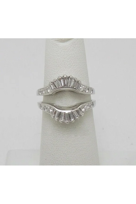 White Moissanite Baguette Cut 2 Ct Ring Enhancer Wrap Guard 14K White Gold Plated