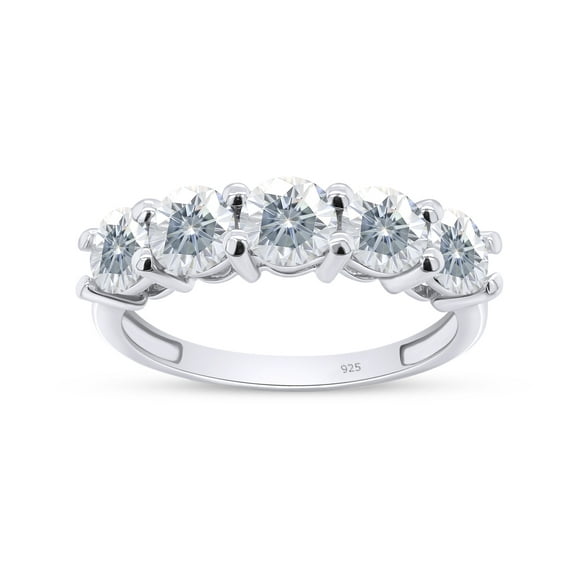 White Moissanite Lab Created Diamond Five Stone Half Eternity Engagement Wedding Band Ring 14K Solid White Gold(G-H Color,VVS1 Clarity,1.25 Cttw)-7
