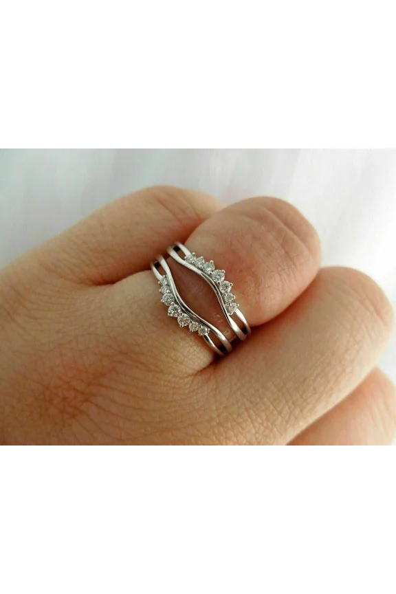 White Moissanite Round Cut 1 Ct Ring Wrap Guard Enhancer 14k White Gold Plated