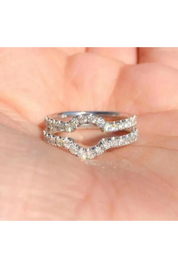 White Moissanite Round Cut 2 CT Enhancer Guard Ring Wrap 14k White Gold Plated