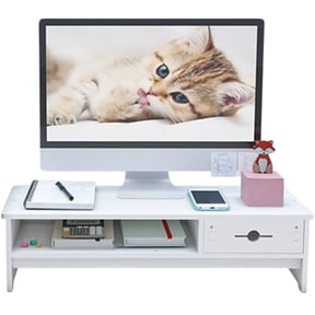 White Monitor Stand, Monitor Riser for Desk & Laptop, Computer Stand with Drawer
