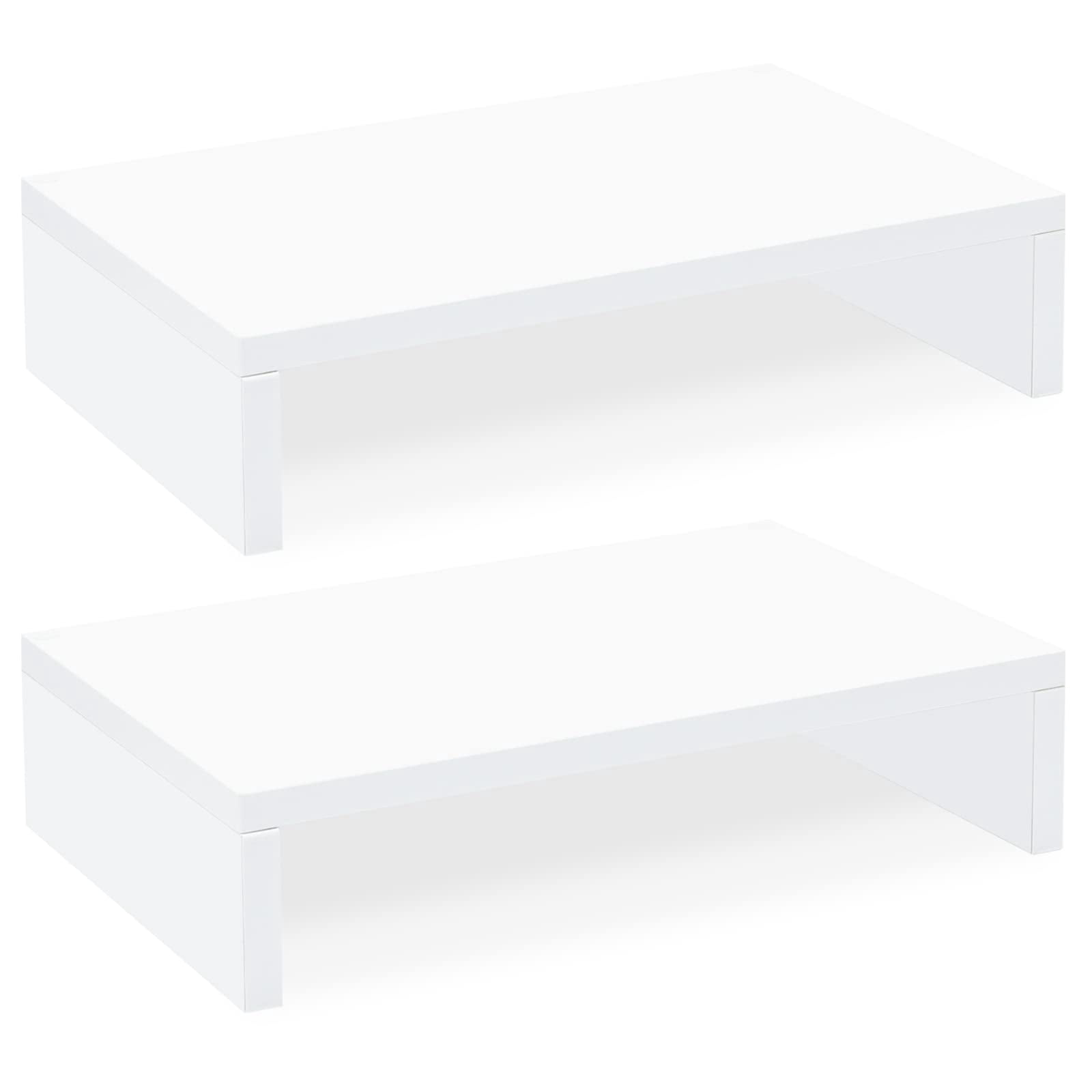 White Monitor Stand Riser - 2 Pack  Wood 2 Tier Adjustable Dual For Laptop/pc Computer Desk