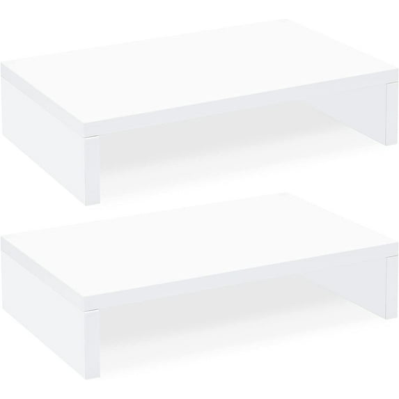White Monitor Stand Riser - 2 Pack, Wood 2 Tier Adjustable Dual Monitor Riser for Laptop/PC Computer Stand for Desk