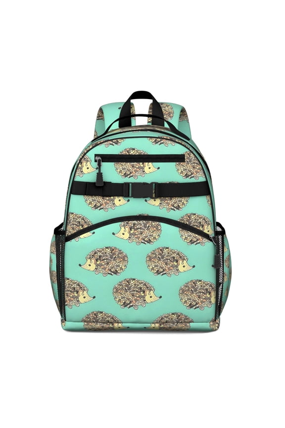 Cute Green Hedgehog Pattern Backpack for School,Cute School Bag,Schoolbag with Adjustable Shoulder Straps & Padded Back,15.25"x11.5"x5.25"