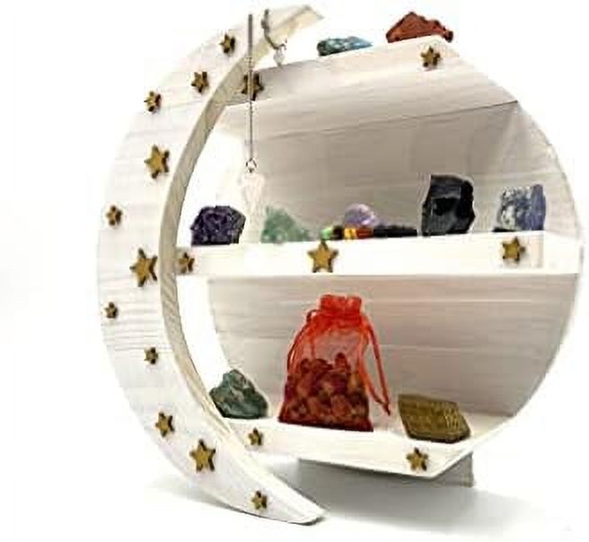 White Moon Shelf, Boho Knick Knack for Crystals, Wooden Bathroom Decor ...