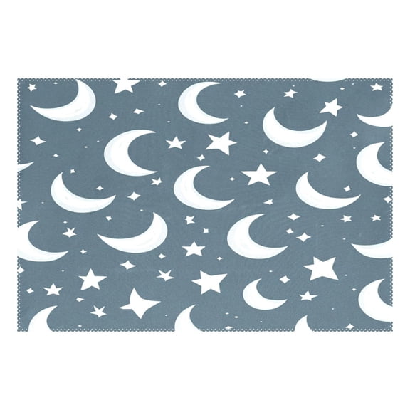 White Moon and Stars 12x18in Heat-Resistant Non-Slip Place Mat, Durable and Wrinkle-Resistant