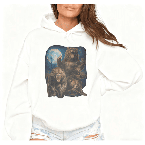 White Moonlight Bear Pack Graphic Sweatshirt Print hoodie womans S-2XL Casual Tops