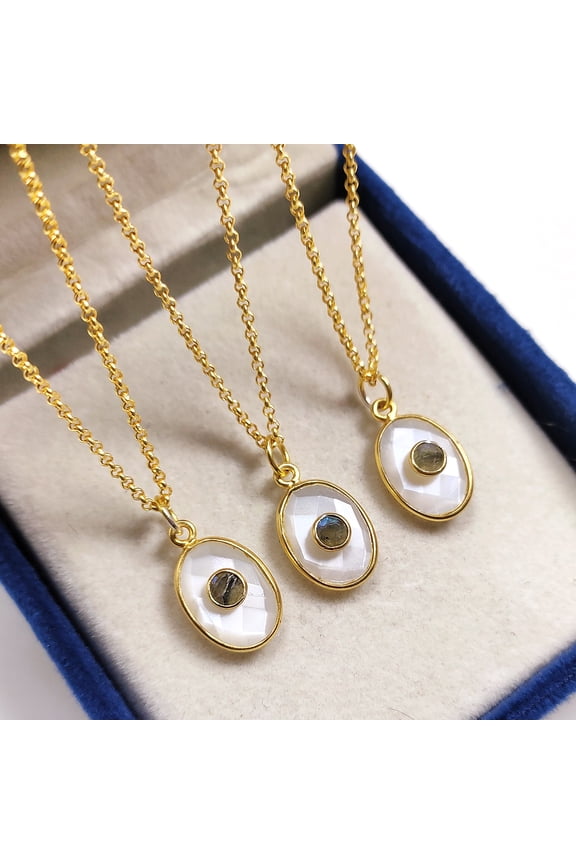 White Moonstone Necklace, 925 Sterling Silver, Boho Gemstone Pendant