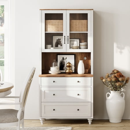 White Morden Bookcase, Bookshelf with 3 Wood Drawers, Farmhouse Library Wooden Bookshelves for Living Room, Office, Study Room, Kitchen