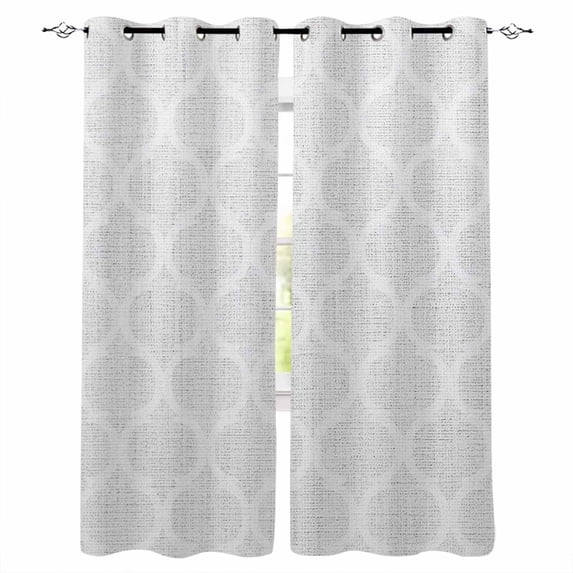 White Moroccan Blackout Curtains 96 Inch Length 2 Panels Set, Boho Morocco Geometric Quatrefoil Grid Full Shading Curtains for Windows, Blackout Curtains for Bedroom Living Room 52"x96"