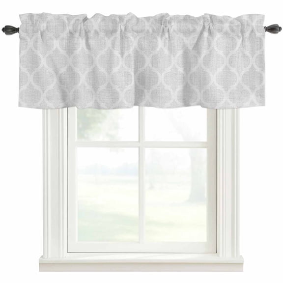 White Moroccan Kitchen Valances for Windows, Boho Morocco Geometric Quatrefoil Grid Bathroom Window Valances 54x18 Inch Rod Pocket Window Treatments Valance Curtains for Living Room Bedroom Decor