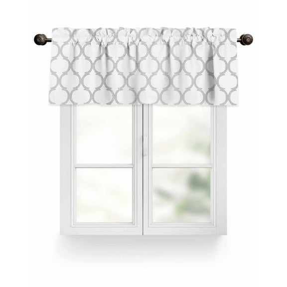White Moroccan Pattern Kitchen Valances for Windows Vintage Minimalist Geometric Valance Curtains&nbsp; for Kitchen /Living Room/Bedroom/ Bathroom Decor, 54"x18 " ,Rod Pocket 1 Panel,