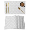 thumbnail image 1 of White Moroccan Placemats Set of 8, Boho Morocco Geometric Quatrefoil Grid Placemats for Dining Table, Place Mats for Kitchen Tabletop, Waterproof Wipeable Dining Table Mats Set, 1 of 9