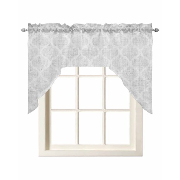 White Moroccan Swag Curtains for Kitchen Boho Morocco Geometric Quatrefoil Grid Valances for Windows Rod Pocket Small Window Treatment Topper for Cafe Bedroom Bathroom Living Room Decor 56x36 Inch