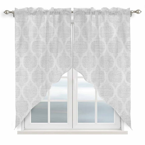 White Moroccan Swag Valances for Windows, Kitchen Window Curtains Over Sink, Boho Morocco Geometric Quatrefoil Grid Window Treatment Curtains for Living Room/Bedroom Curtains 2 Panel Sets 36"x45"