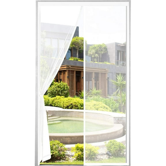 ļ¼Whiteļ¼Mosquito Net Magnetic Door 90x210cm Mosquito Repellent Curtain Self-closing Adhesive Strip Ultra Fine Mesh Easy Tool-Free Installation for Chi