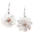 thumbnail image 1 of White Mother Of Pearl Shell Flower Freshwater Cultured Pearl 925 Silver Earrings, 1 9/16", 1 of 3