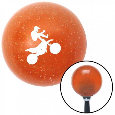 White Motocross Rider Orange Metal Flake Shift Knob with M16 x 1.5 Insert Shifter