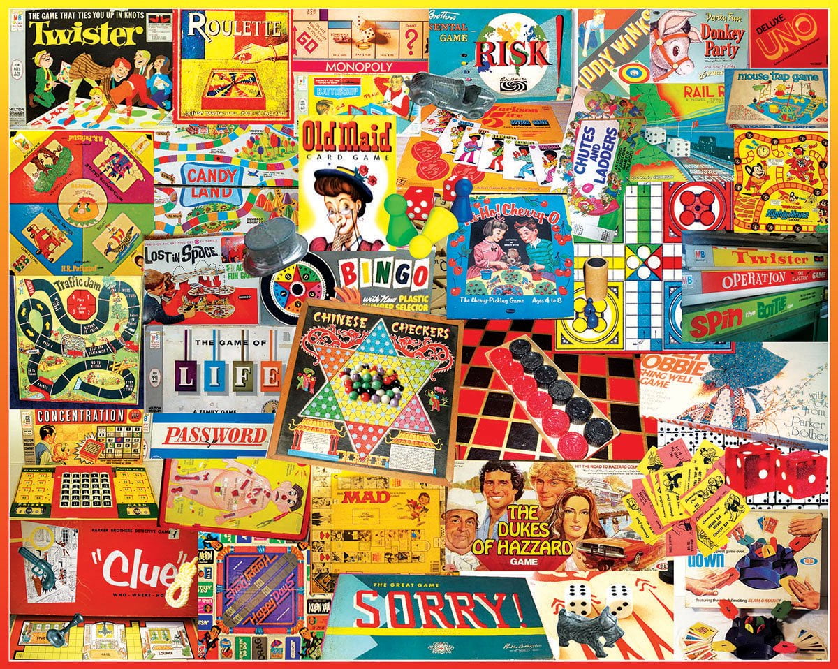 Colorful Vintage Board Games Collage 1000 Piece Puzzle