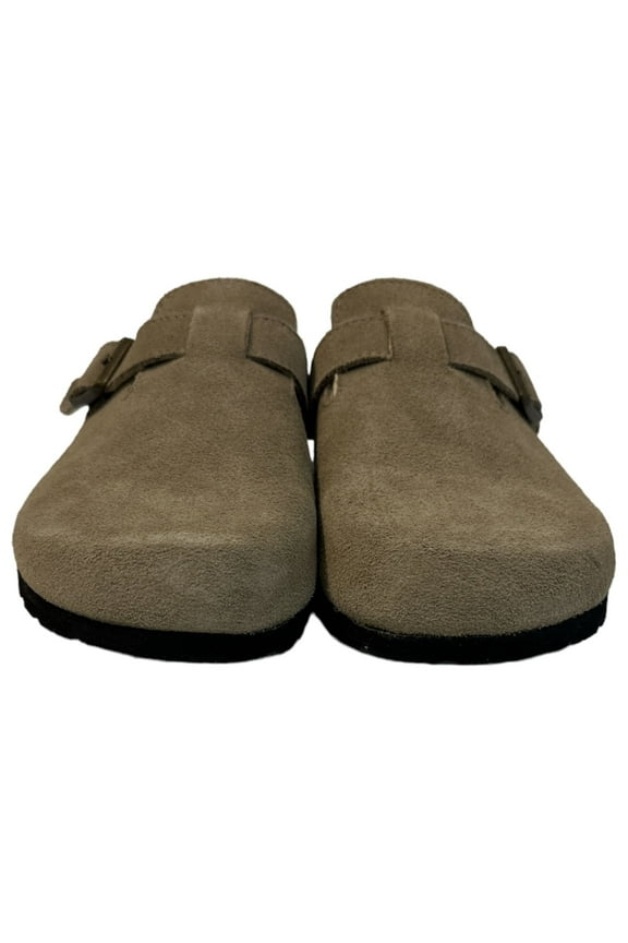 Women's Bari Leather Slip-On All-Day Comfort Clog (Taupe Suede, 7)