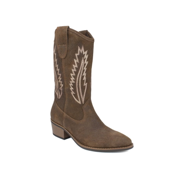 WHITE MOUNTAIN Womens Brown Pull Tabs Embroidered Cushioned Caraway Pointed Toe Block Heel Leather Western Boot 8 M