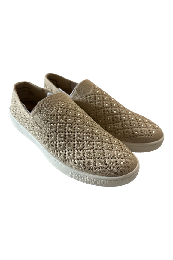 Women's Knit Bling Slip On Comfortable Athletic Bottom Sneaker (Taupe Metallic, 8)