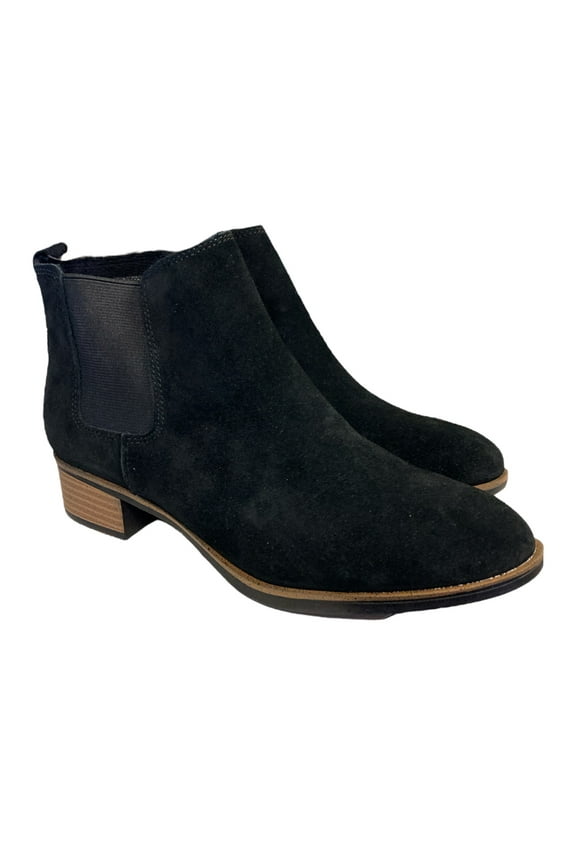 Women's Suede Leather Side Zip Ankle Bootie (Black Suede, 8.5)