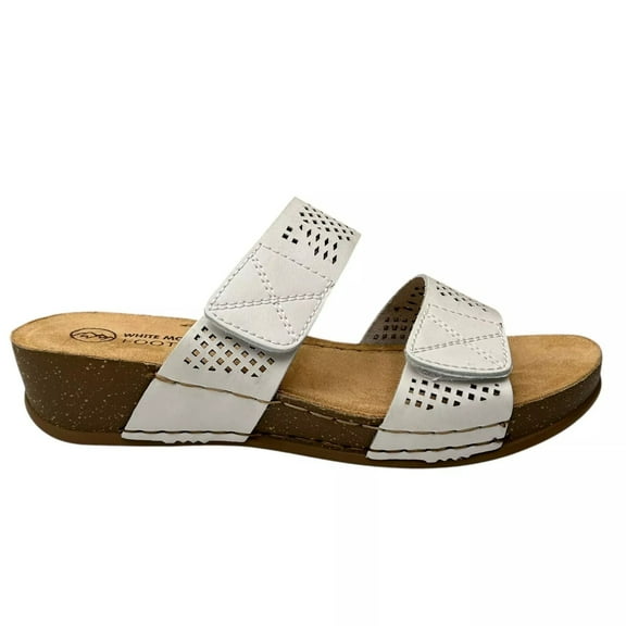 White Mountain Womens Wedge Leather Sandals Size 8 White Adjustable Straps