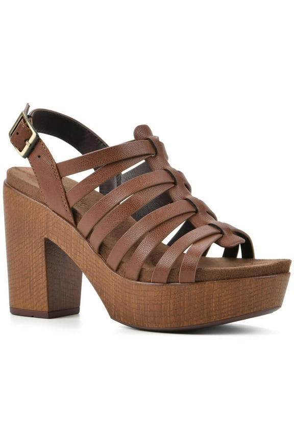 Womens Alliance Block Heel Faux Leather Strappy Sandals