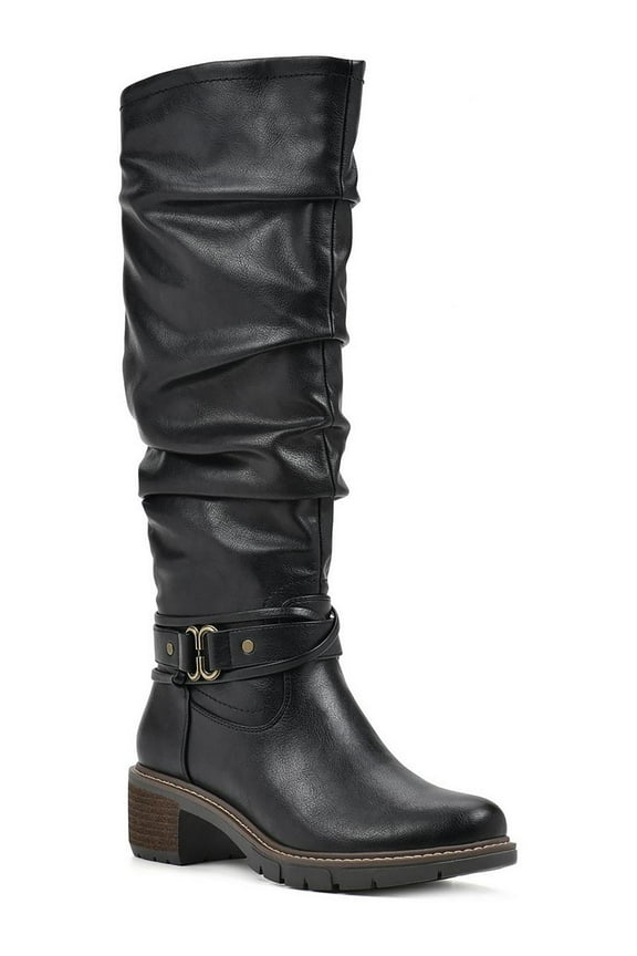 Womens Crammers Faux Leather Slouchy Knee-High Boots
