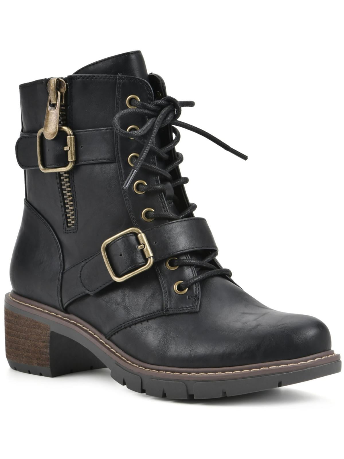 White Mountain Womens Crank Faux Leather Lace-Up Booties