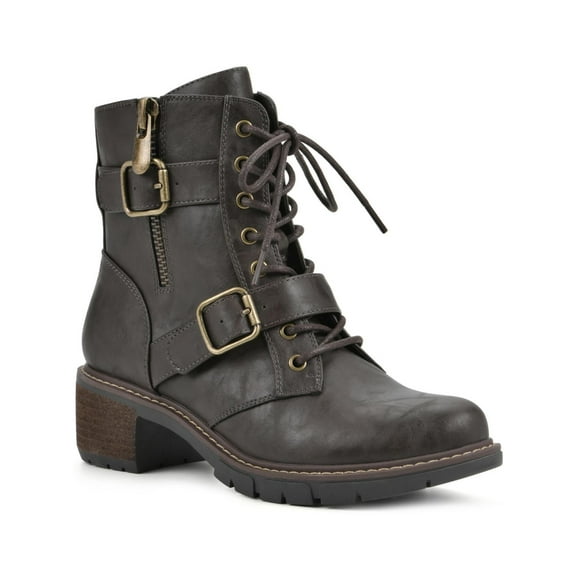 White Mountain Womens Crank Faux Leather Lace-Up Booties