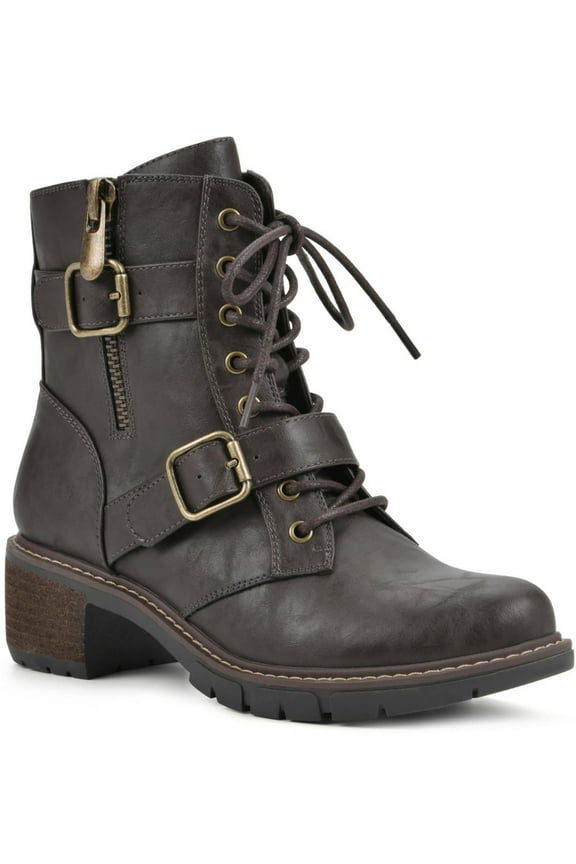 Womens Crank Faux Leather Lace-Up Booties