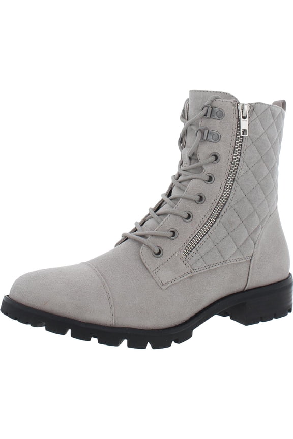 Womens Dashing Faux Suede Quilted Combat & Lace-up Boots