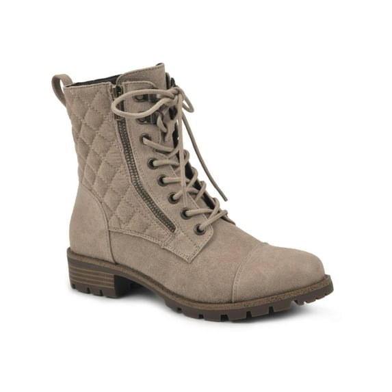 White Mountain Womens Dashing Faux Suede Quilted Combat & Lace-up Boots