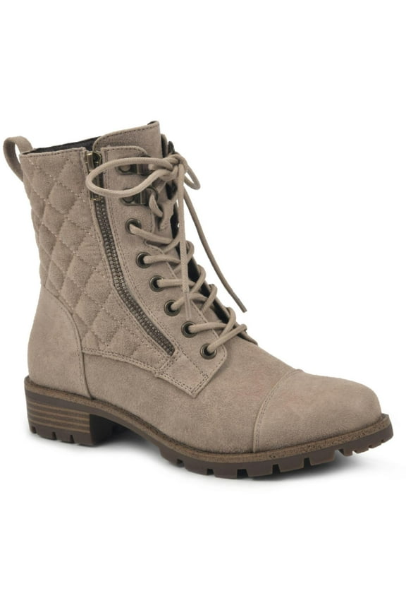 Womens Dashing Faux Suede Quilted Combat & Lace-up Boots
