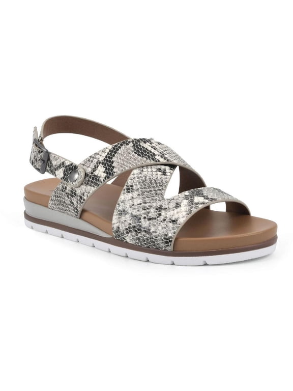 Womens Discover Leather Snake Print Footbed Sandals