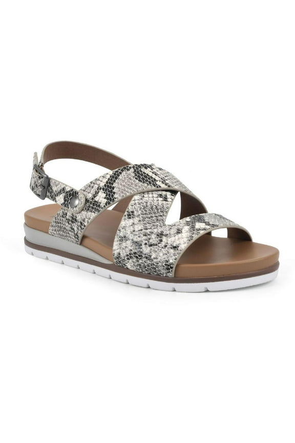Womens Discover Leather Snake Print Footbed Sandals