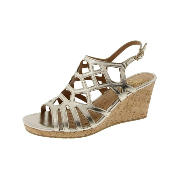 White Mountain Womens Faux Leather Open Toe Wedge Sandals