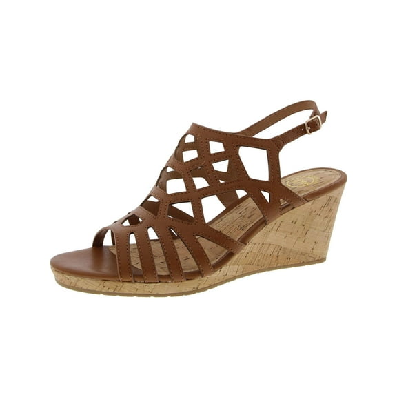 White Mountain Womens Faux Leather Open Toe Wedge Sandals