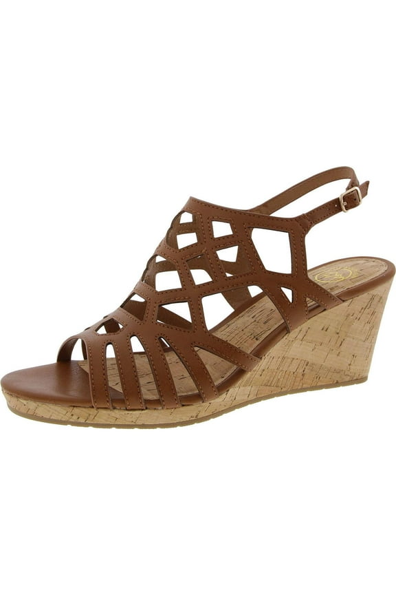 Womens Faux Leather Open Toe Wedge Sandals
